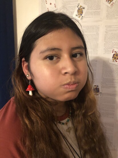 Stefany models the fun mushroom earrings she made