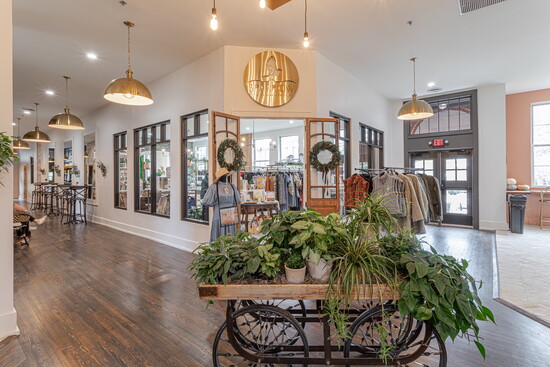 A look down the hallway toward Sparrow Organic Salon & Boutique. 