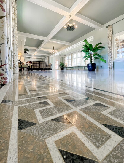 Art Deco solarium's geometric floor tiles
