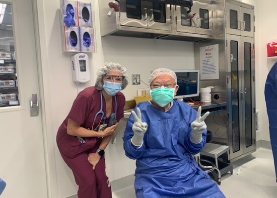 Dr.Sira with OB Nurse Tonya awaiting a surgical procedure