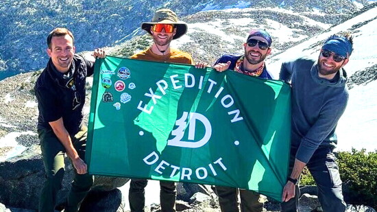 Expedition Detroit team members, including Founder/CEO Dan Cooke, Dr. Eric Reilly, Steve Turetsky and Dr. Ryan Owen hike Glenn Pass on the Pacific Crest Trail