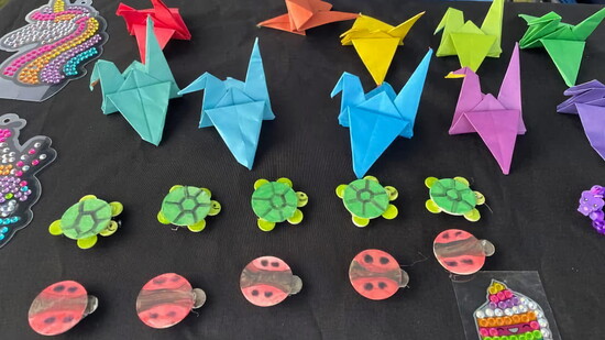 Origami and other crafts for sale.