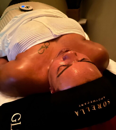 Client receiving a Signature Glo2 Facial. Photo Credit: Codie Burruss.