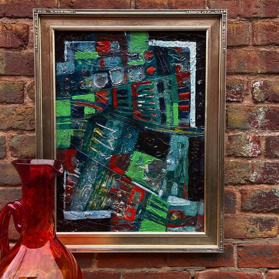 Oil painting by Tidewater artist Marcia Solomon Schwan and vintage Blanco vase. Photo Credit: Consignment House Gallery. 