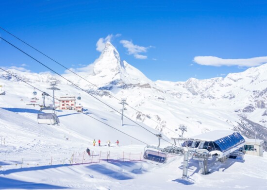 Skiing in Zermatt with view of the Matterhorn