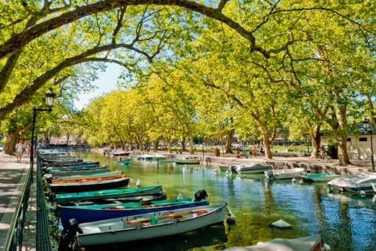 Annecy, boats and channel from Lovers' Bridge