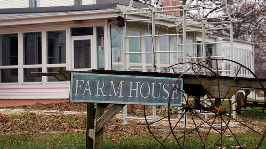 The farmhouse sits among gardens and working spaces at Arlie’s Farm, connecting daily farm life with guest experiences. 