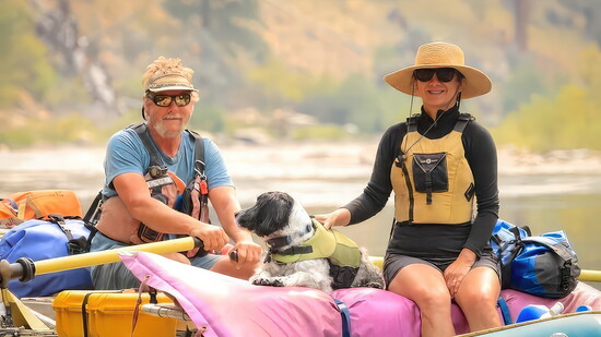 Ceci Richardson-Salvador, her Idaho river guide husband Lynn Richardson, and their dog Parker