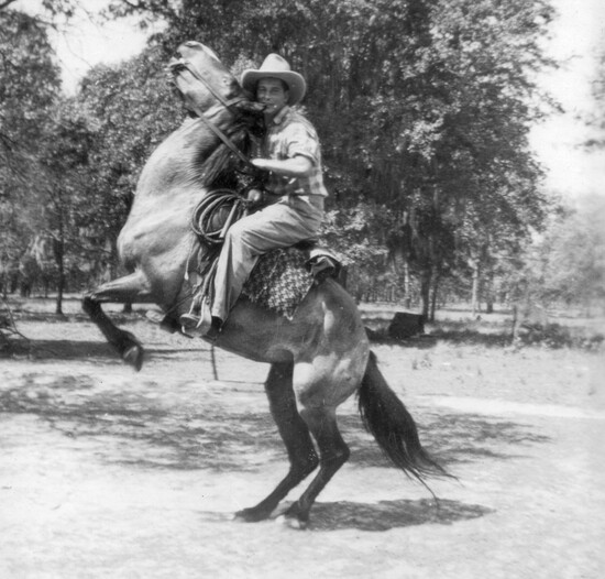 David DeCubellis, age 18, on his cow horse “Barney” at the DeCubellis farm east of New Port Richey in the early 1940s.