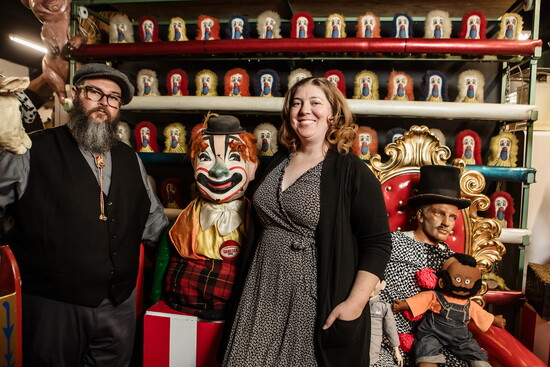 Jeremy and Kim Gibbs stand among many of the artifacts at The Oddities Museum in Chamblee. 