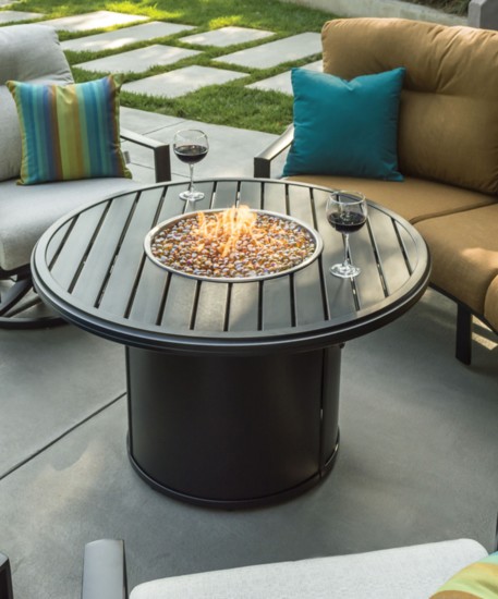 Tropitone Banchetto Firefit, available through Patio World, Bend. 