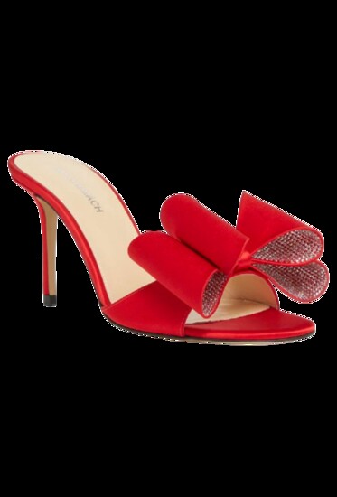 MACH & MACH Le Cadeau Satin Crystal-Bow Slide Sandals