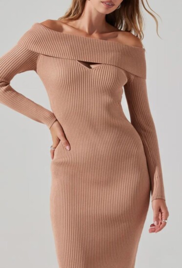 ASTR the Label Cutout Off the Shoulder Long Sleeve Midi Sweater Dress