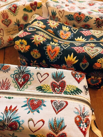 These handmade colorful cosmetic bags from Cofin Paris are a festive capsule for all your beauty products.