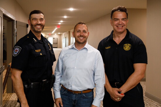 The celebrity judges for our potluck competition from left to right: Police Chief Flores, VP of the Chamber Mike Crowley, and Fire Chief Lozano