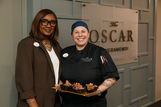 Lisa and Chef Cavazos with The Oscar at Veramendi and their roasted beef tenderloin & yukon gold potato bites
