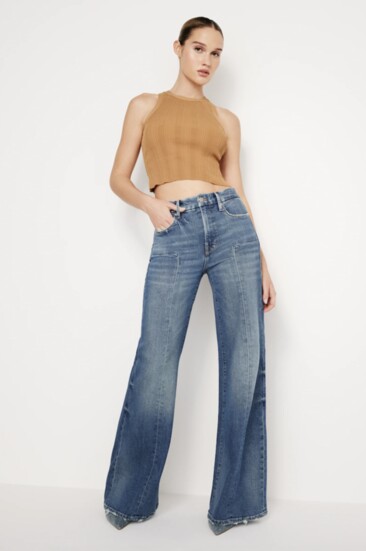 Good American’s tummy-smoothing Good Waist Palazzo Jeans are high rise with wide loose legs and a front-seam detail. Rear Ends, Bloomfield Hills; shoprearends.c