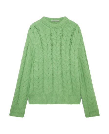 Alpaca wool Cable Knit Cape Jumper in Neon Green, from Stella McCartney. Stellamccartney.com.