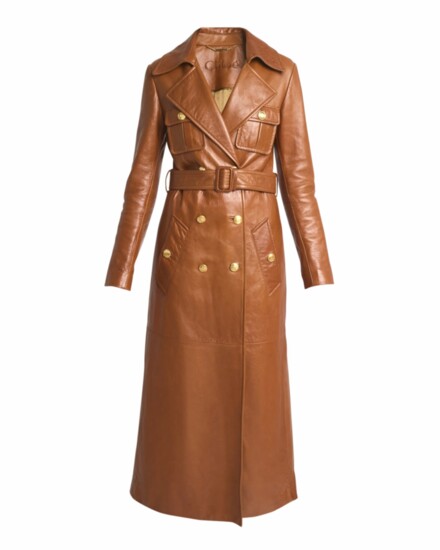 This caramel-colored Glossy Leather Belted Long Trench Coat from Chloe is so buttery soft you can almost taste it. Neiman Marcus, Troy; neimanmarcus.com.