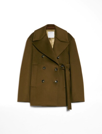 Virgin wool, horn-look buttons, a wide lapel collar: Sportmax’s double-breasted herringbone-patterned Oversized Pea Coat has it all. Sportmax at MaxMara, Troy; 