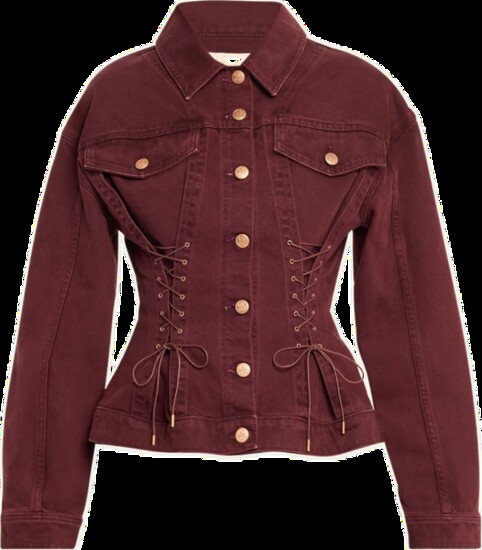 Ulla Johnson’s deep-claret cotton-denim Naomi Jacket has lace-up detailing for a nipped-in waist and voluminous sleeves. Bergdorfgoodman.com.