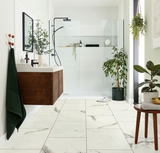 Sleek and versatile, Stone Elements in Moonlight brings the natural look of tile with the ease of luxury vinyl—part of the Perfect Home LVT collection.