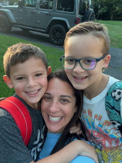 Allison with sons on "Walk to School Day" in Scotch Plains 