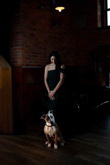 Model and Stylist Briana Battiste with Bonnie from Detroit Animal Care and Control