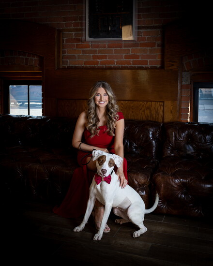 FOX 2 Meteorologist Stephanie Mead with Kalinda from District 5 Animal Rescue