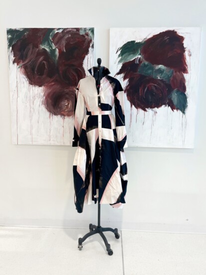 Acrylic on canvas, 36x48 inches (set of two). Dress by Alexander McQueen.
