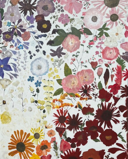 Special Edition Oscar De La Renta “Pressed Flowers”, Acrylic on canvas, 48x60 inches. By artist Caitlin Agnew Baker.