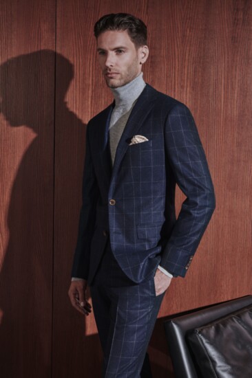  Canali: Navy blue flannel windowpane suit