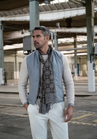 Stenstroms: Quilted wool vest and cashmere horizontal cable sweater