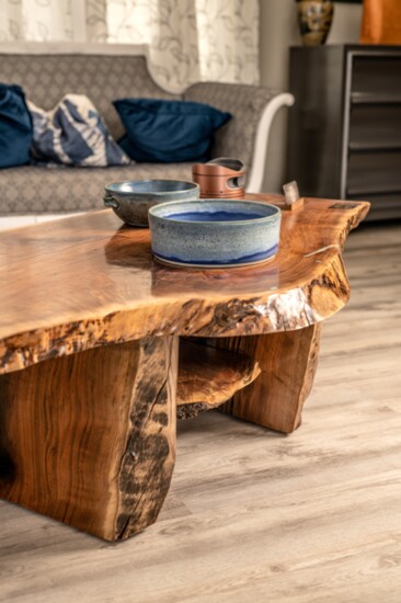 Fine detail of a live edge coffee table 