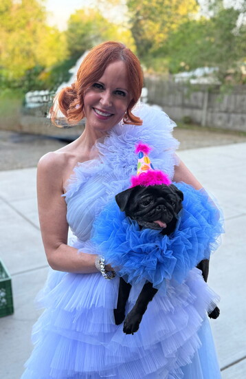 Kari celebrates her pug Olive’s 10th birthday in style with a black-tie affair