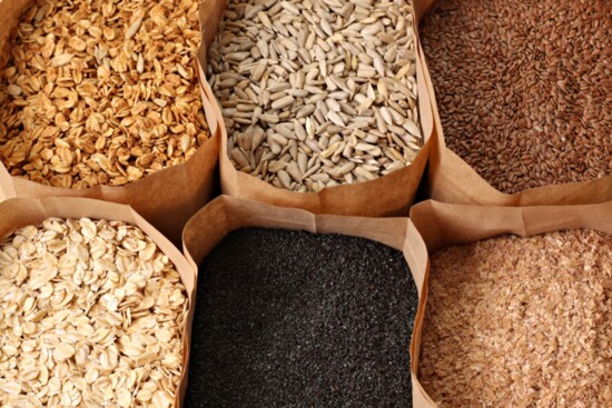 Bags of various grains.