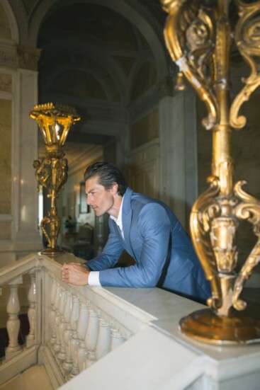 Markoff in a Satoro tux at the Grand Hotel Villa Serbollini in Lake Como, Italy (Credit: Lilly Red).