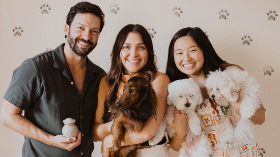 Taylor Hughes, Chelsea McCullough Hughes, Christina Ke and their pups
