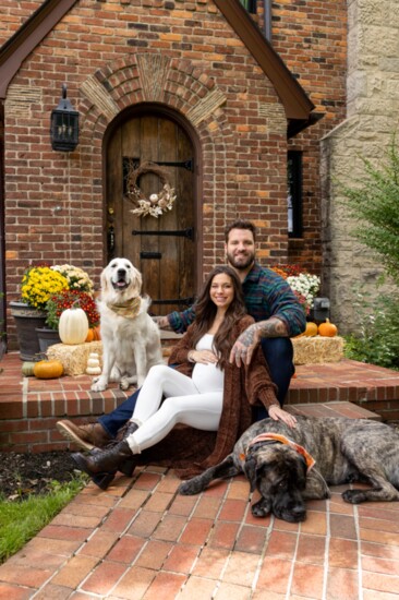 Taylor Decker with his wife, Kyndra, and pups, Rollo and Benny.