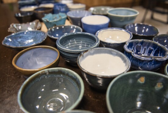 Artisan bowls set up at the Mason Community Grange for their September virtual fundraiser.