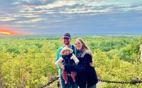 John watches the sunset with his wife Elissa and his daughter Dorothea at Little Grand Canyon, where the Big Muddy River approaches the Mississippi.