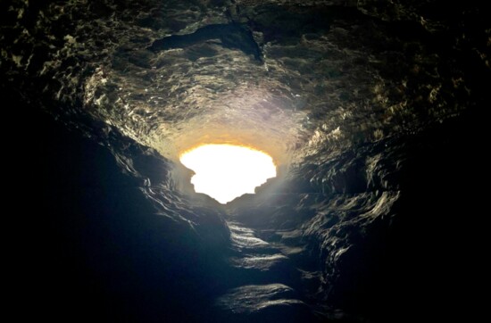 The view from the depths of Cave in Rock State Park, where river bandits and bootleggers once hid from view.