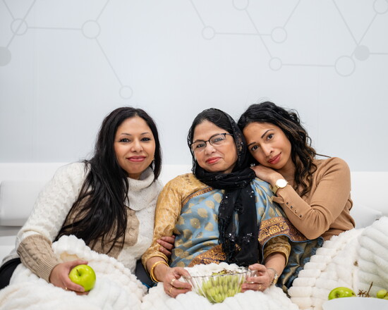 Salam, right, with sister Gina and mom, Shalina