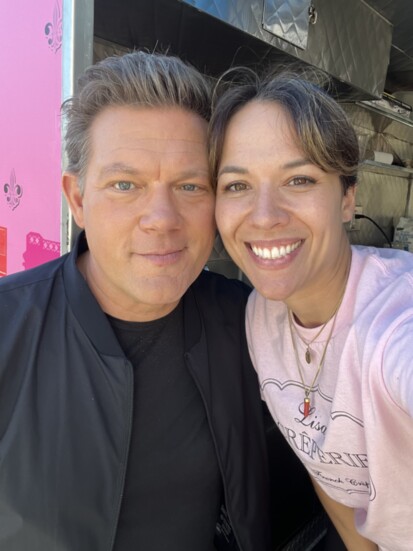 Food Network host, Chef Tyler Florence poses for a selfie with Lisa. Photography provided.