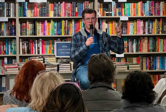 Brian Myers speaks at Wonderland Books.