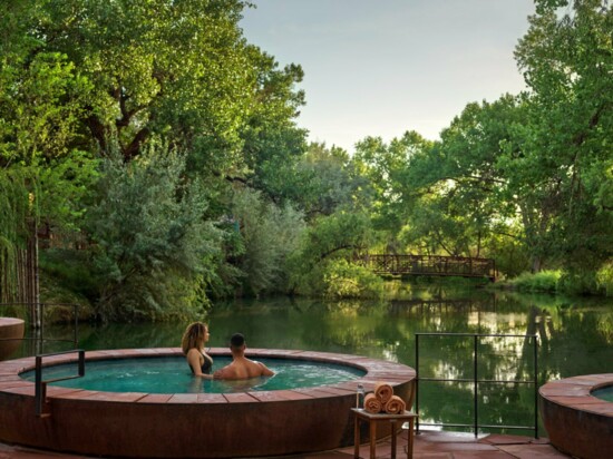 Soaking in the repose pools at Ojo Santa Fe