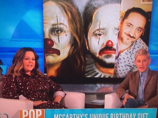 Melissa McCarthy shows off her painting by Williams on The Ellen Show.