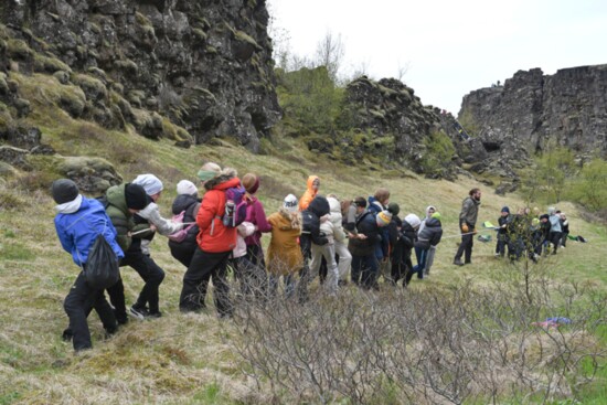 Tourists and kids on field trips, flock to the Thingvelliir National Park to walk or have fun in the crevice between two continents. The meeting of tectonic pla