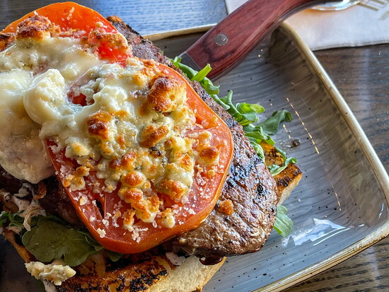 Open-Face Flank Steak Sandwiches with Herbed Goat Cheese and Tomatoes