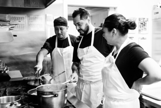 Chef Chavez and his team prep for meal service each day. The small kitchen puts out over 200 plates of food for each sold-out dinner service. 